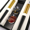 Set of 2 pairs of Japanese chopsticks and 2 chopstick holders in acrylic and resin with red and black cherry blossom pattern, SA