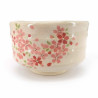 Bol japonais à cérémonie du thé - chawan, beige, fleurs roses, SAKURA