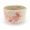 Ciotola giapponese per cerimonia del tè - chawan, beige, fiori rosa, SAKURA