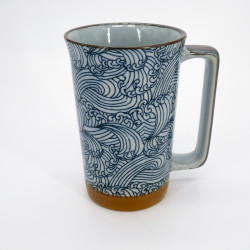 Grand mug japonais à thé en céramique - Aranami Bleu