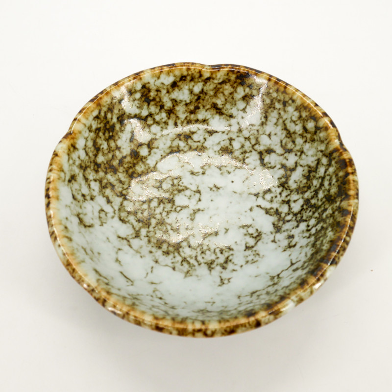 Plato pequeño de cerámica japonesa, marrón pigmentado y caqui, GANRYO