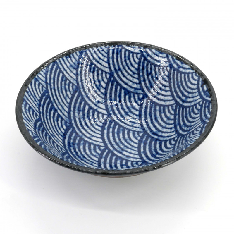 Japanese blue ceramic ramen bowl, SEIGAIHA