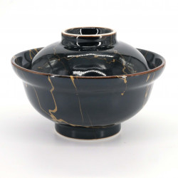 Japanese ceramic bowl with lid, KURO, black