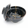 Japanese ceramic bowl with lid, KURO, black