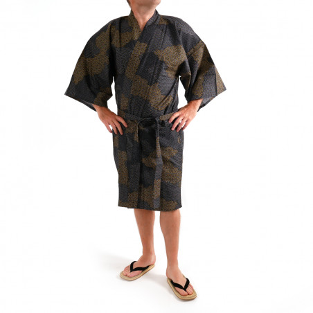 happi kimono giapponese nero in cotone, KUMO, nuvole