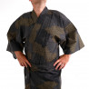 Kimono japonés happi en algodón negro, KUMO, nubes