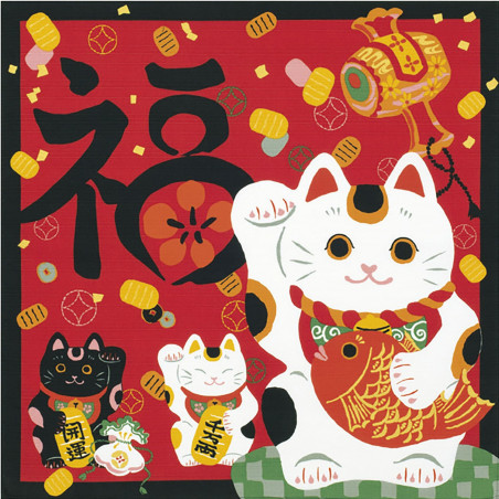 Furoshiki japonais en rayonne, MANEKINEKO, bordeaux, 68 x 68 cm