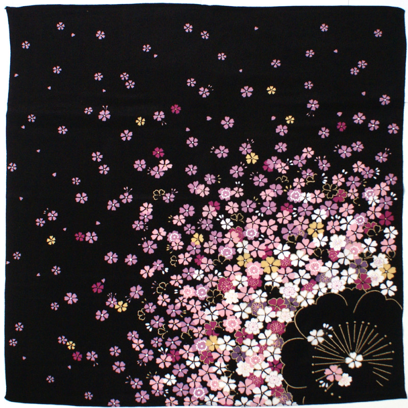 Furoshiki de rayón japonés, SAKURA, negro, 68 x 68 cm