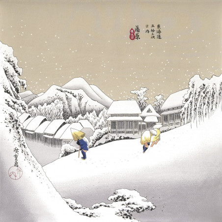 Furoshiki japonais en rayonne, paysage hivernal , KANBARA, 68 x 68 cm