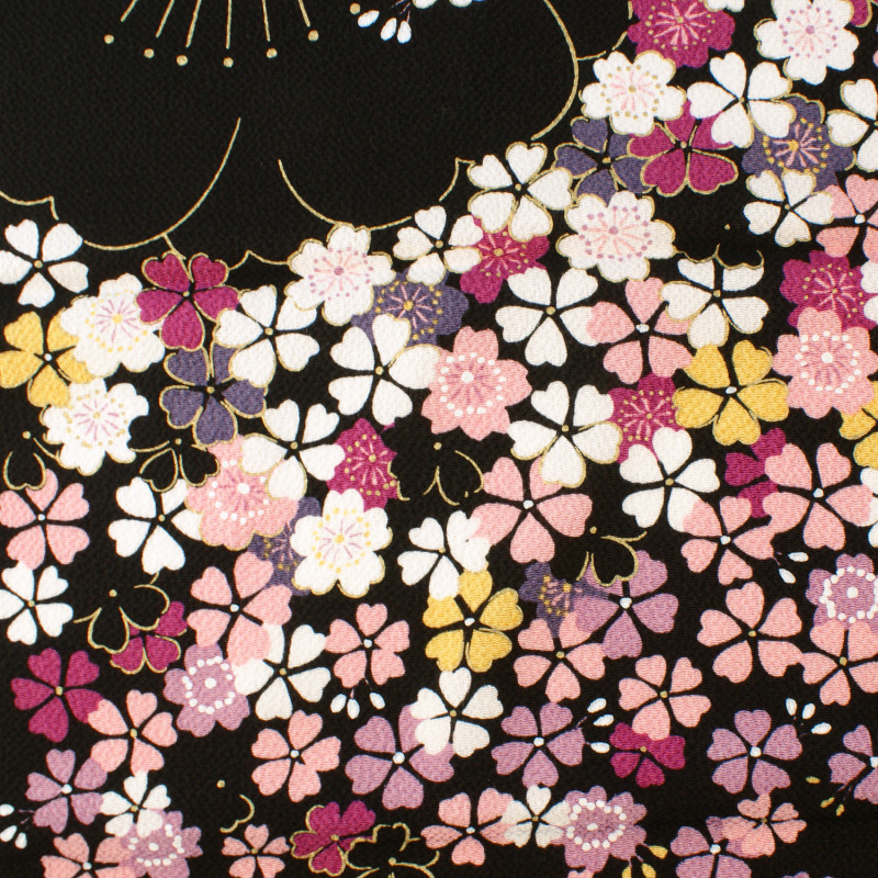 Japanese rayon furoshiki, SAKURA, black, 68 x 68 cm