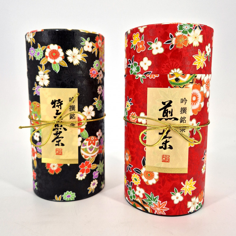 Duo aus roten und schwarzen japanischen Teedosen, bedeckt mit Washi-Papier, HANAYOSE , 200 g