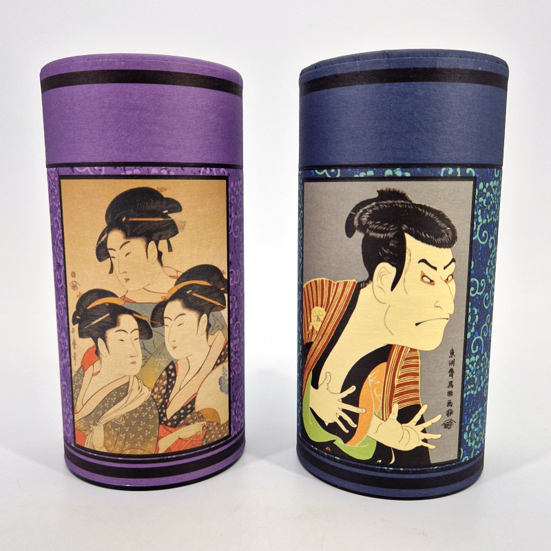 Dúo de botes de té japonés cubiertos con papel washi, UKIYO-E, 200 g