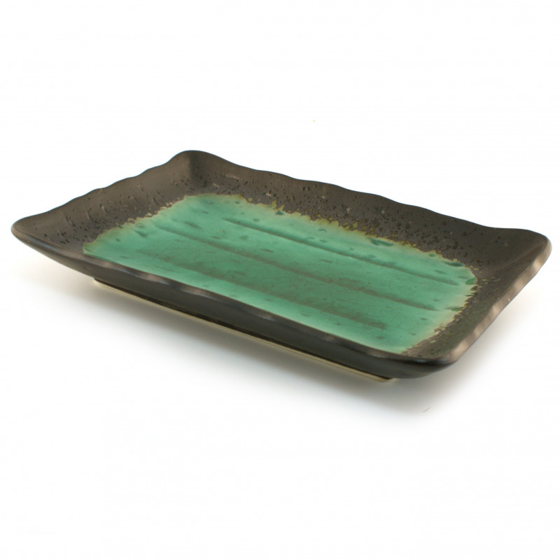 Japanese green plate rectangular ceramic 210-16-233