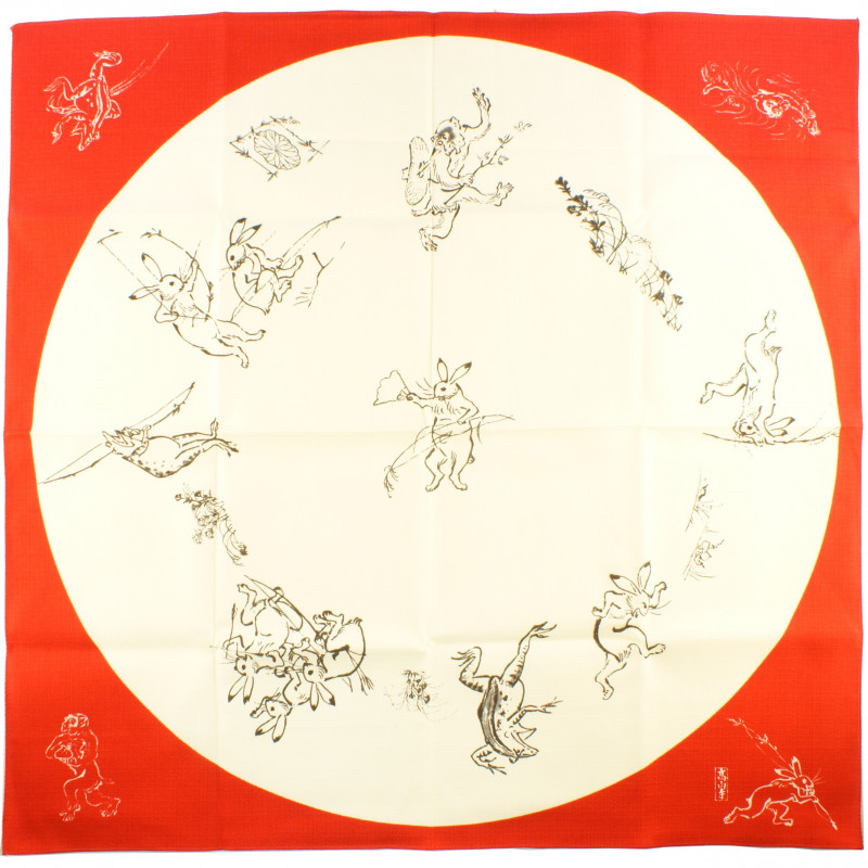 furoshiki rouge en coton japonais Chōjū-jinbutsu-giga