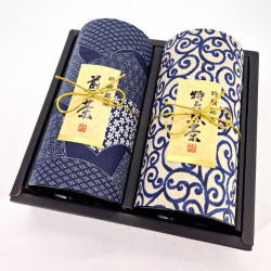 Duo de boîtes à thé japonaises bleues recouvertes de papier washi, AIZOME, 200 g