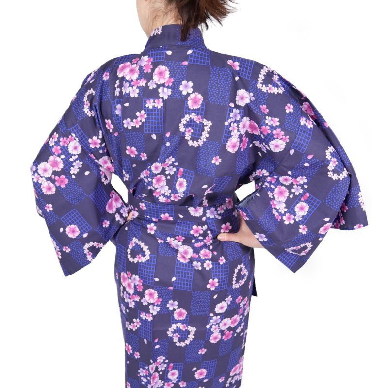 Kimono de algodón japonés púrpura, KOMONICHIMATSU-NI-SAKURA, púrpura