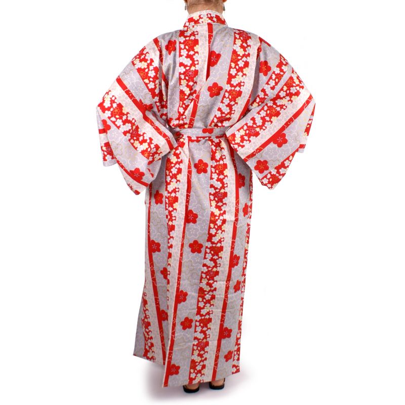 kimono japonais rouge en coton pour femme TATESHIMA-NI-SAKURA