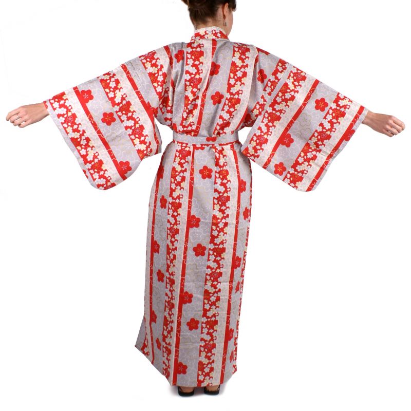 kimono japonais rouge en coton pour femme TATESHIMA-NI-SAKURA