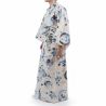 White cotton kimono for women - MARU NI TSURU