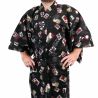 Schwarzer japanischer Yukata mit Hanafuda-Kartenmuster aus Baumwolle für Herren - HANAFUDA