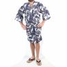 Happi Japanischer Baumwollkimono in Blau und Weiß mit Drachenmuster für Herren - RYU NO CHIKARA