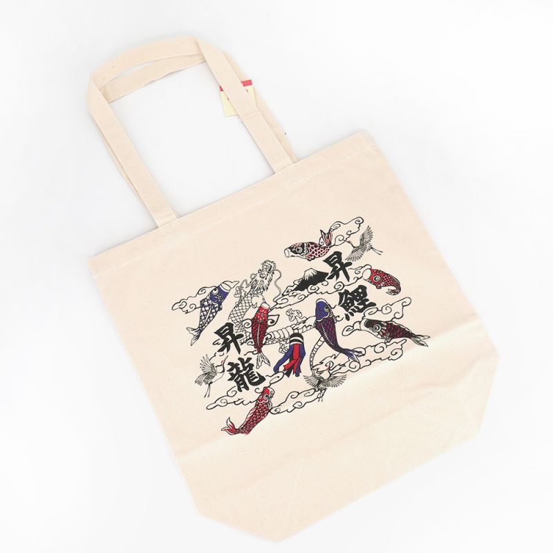 japanische Tasche, Tragetasche 100% Baumwolle, CANVA BAG, Karpfen und Wolken