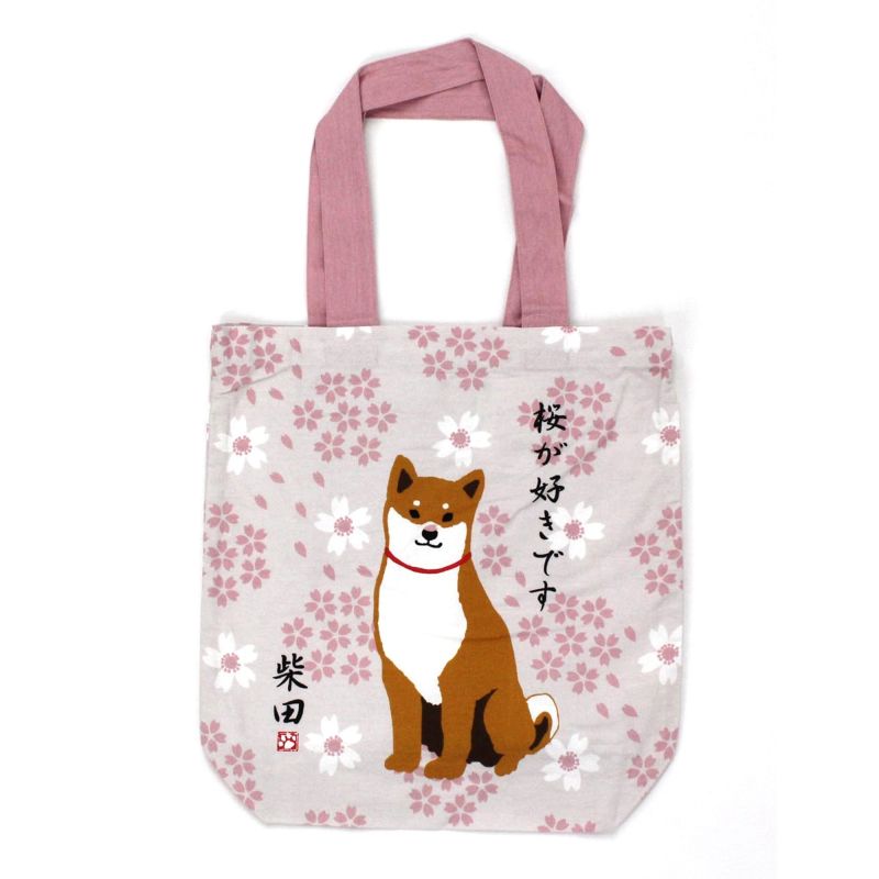 sac tote bag 100% coton CANVA BAG, shiba et fleurs