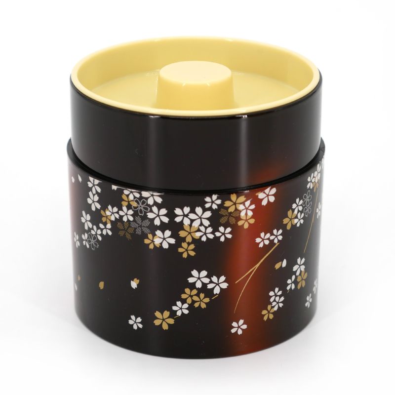 Japanese black tea caddy in resin with cherry blossom pattern - MIYABI SAKURA - 150g