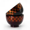 Duo de bol japonais noir et rouge en résine motif damier - ICHIMATSU - 11x7.2cm