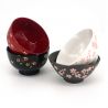 Duo of 2 ceramic rice bowls and 2 resin soup bowls, SAKURA