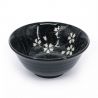 Set of 2 Japanese ceramic bowls beige and black - white petals - SAKURA