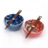 Set of 2 blue and red japanese ceramic bowls - crabs design - KANI