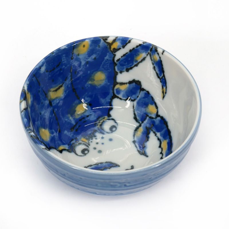 Set of 2 blue and red japanese ceramic bowls - crabs design - KANI