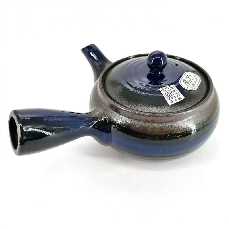 Japanische Kyusu-Teekanne aus brauner und blauer Keramik - BURUENAMERU