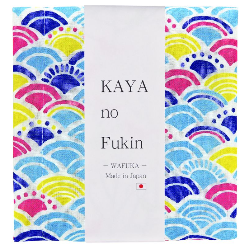Serviette en tissu japonais, WAFUKA, vagues multicolores