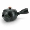 Japanese kyusu ceramic teapot with filter and enamelled interior, black floral circle - HANA NO WA