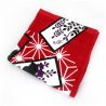 Grande Serviette de bain rouge en coton japonais - HANAFUDA - le jeu des fleurs - 90 x 140 cm