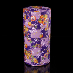Purple Japanese tea box in washi paper, YUZEN ICHIMATSU, 200 g