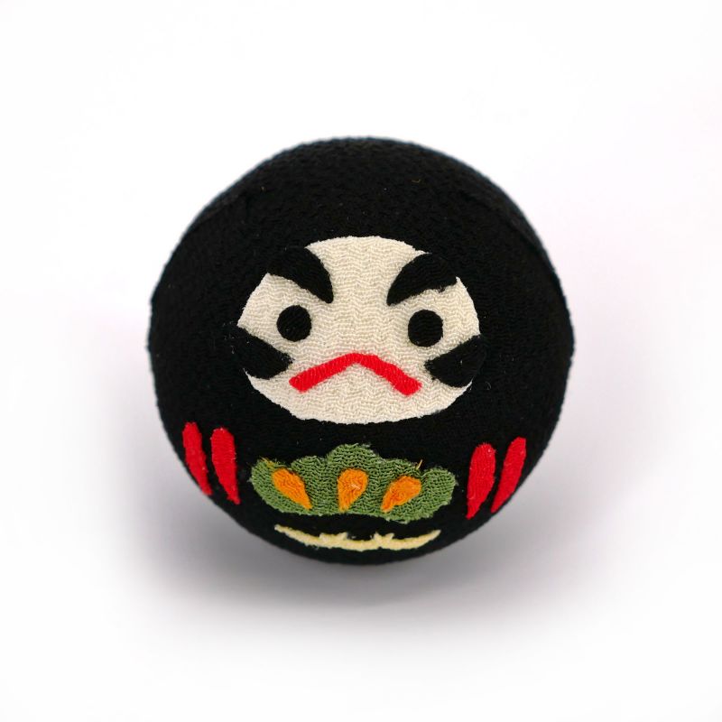 Poupée okiagari daruma de la protection spirituelle noire en tissu chirimen - OKIAGARI DARUMA - 4 cm