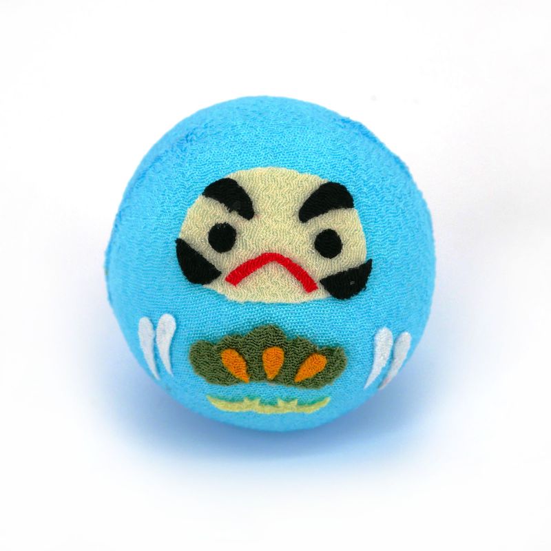 Muñeca okiagari daruma azul de tejido chirimen - OKIAGARI DARUMA - 4 cm