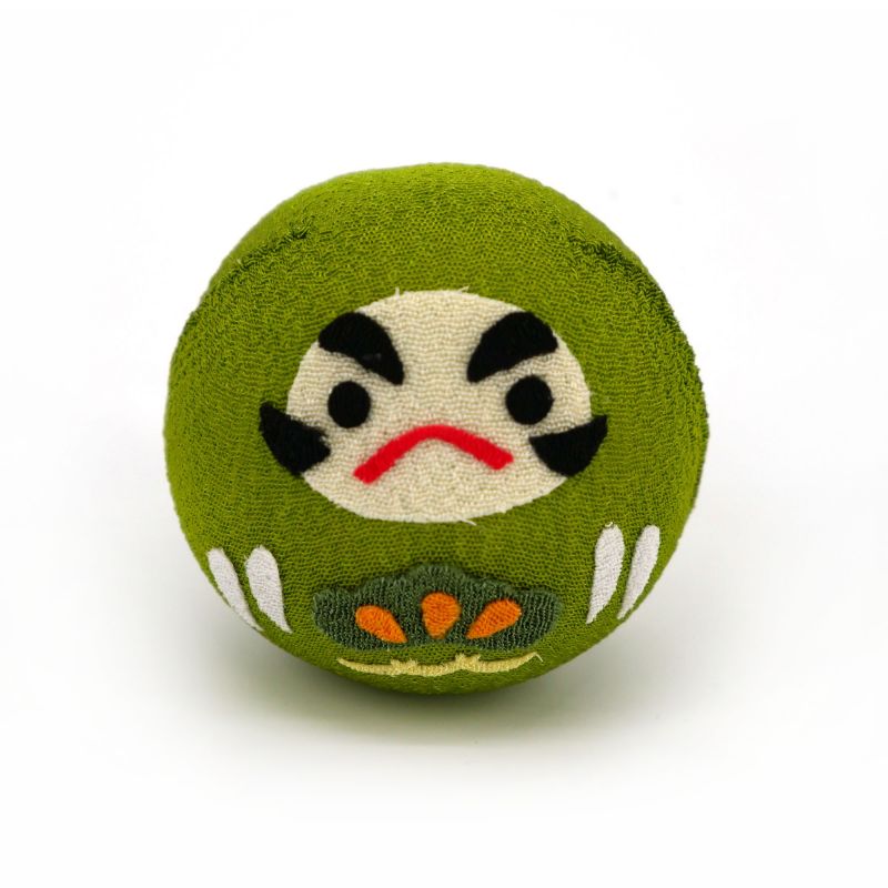 Muñeca okiagari daruma verde en tejido chirimen - OKIAGARI DARUMA - 4 cm