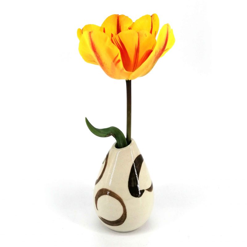 Vase soliflore japonais, beige et cercles marrons - SAKURU