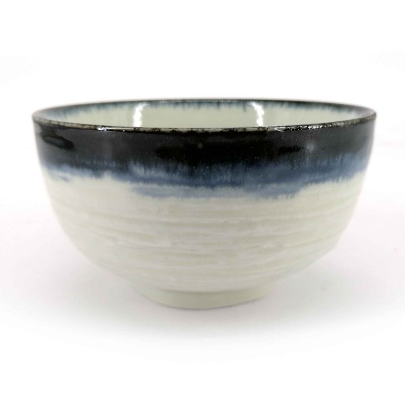 Ciotola giapponese donburi in ceramica bianca con bordo blu - KYOKAI