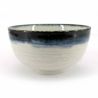 Japanese donburi bowl in white ceramic with blue border - KYOKAI