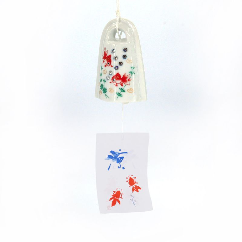 Campana de viento de cerámica con peces de colores y strass - KINGYO - 9 cm