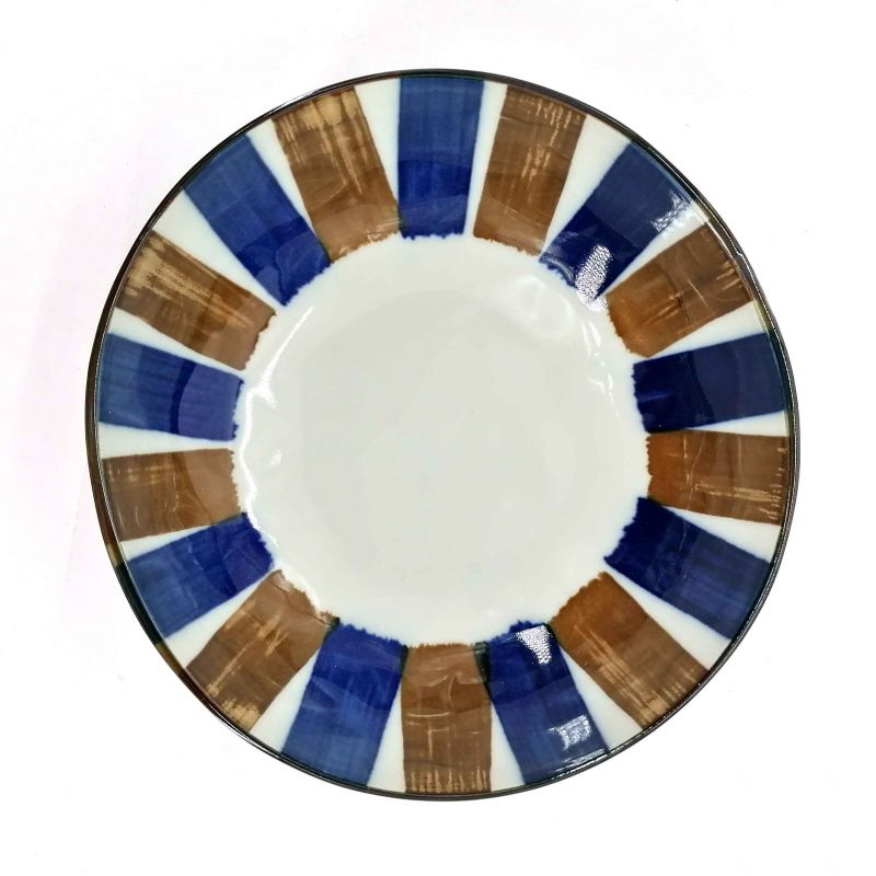 Japanese blue and brown ceramic donburi bowl - TSUTONRAIN