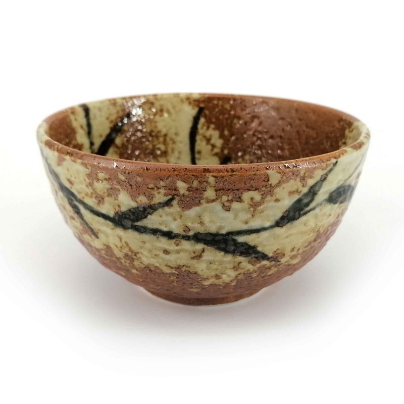 Bol donburi japonais en céramique marron motif bambou - TAKE - 15.5cm