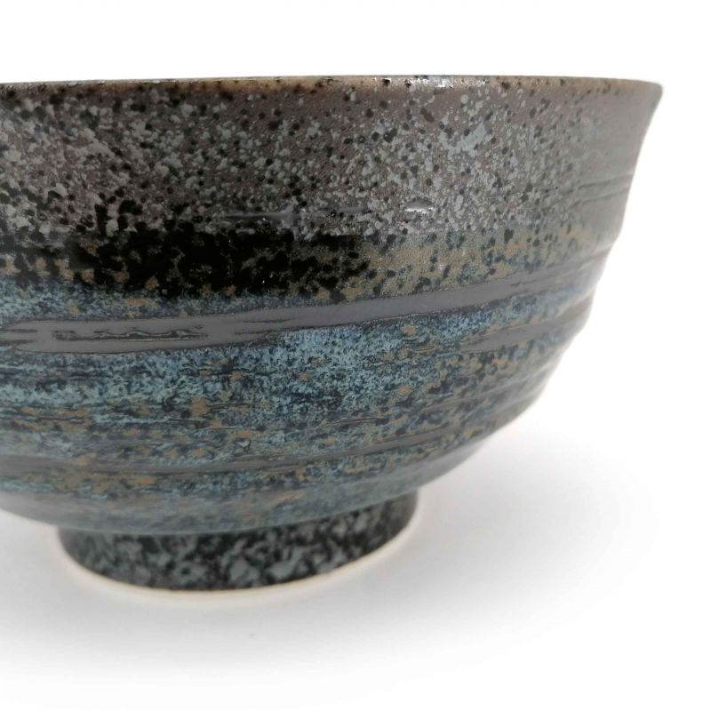 Cuenco donburi de cerámica japonesa, negro, reflejos marrones azules - HANTEN