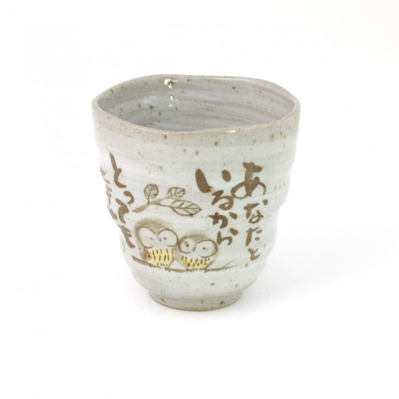 Japanese gray ceramic teacup owl
