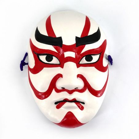 Noh que representa el maquillaje tradicional de cerámica blanca y roja, KUMADORI, 18 cm